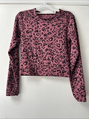 Women's Mauve Leopard Print Long Sleeve Cropped Active Short